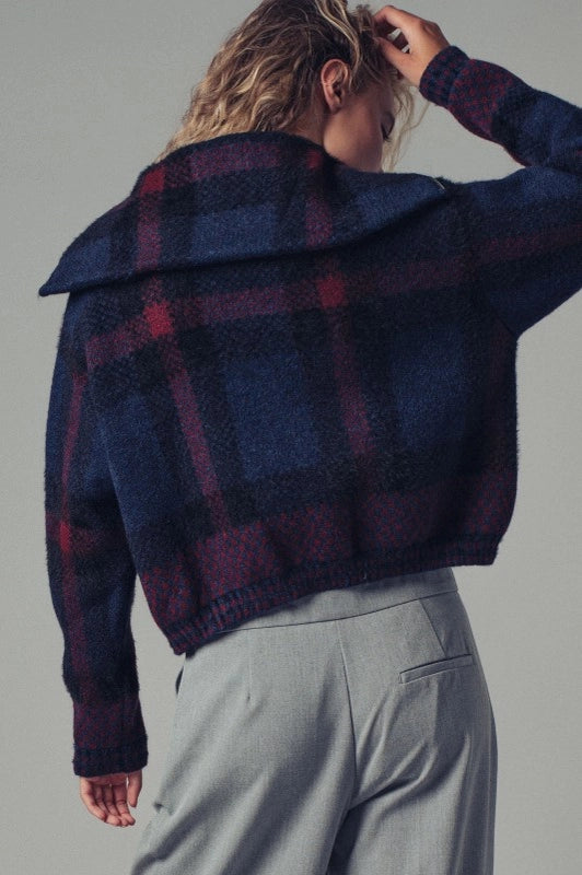 Plaid Wool-Blend Zip Jacket