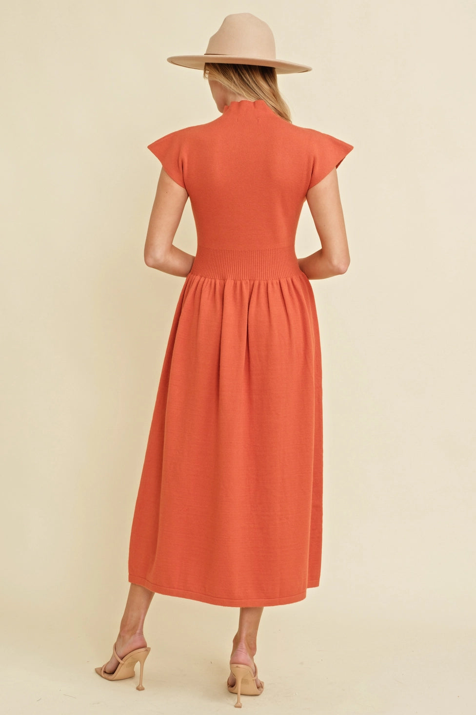 Mock Neck Stretch Waistband Maxi Dress