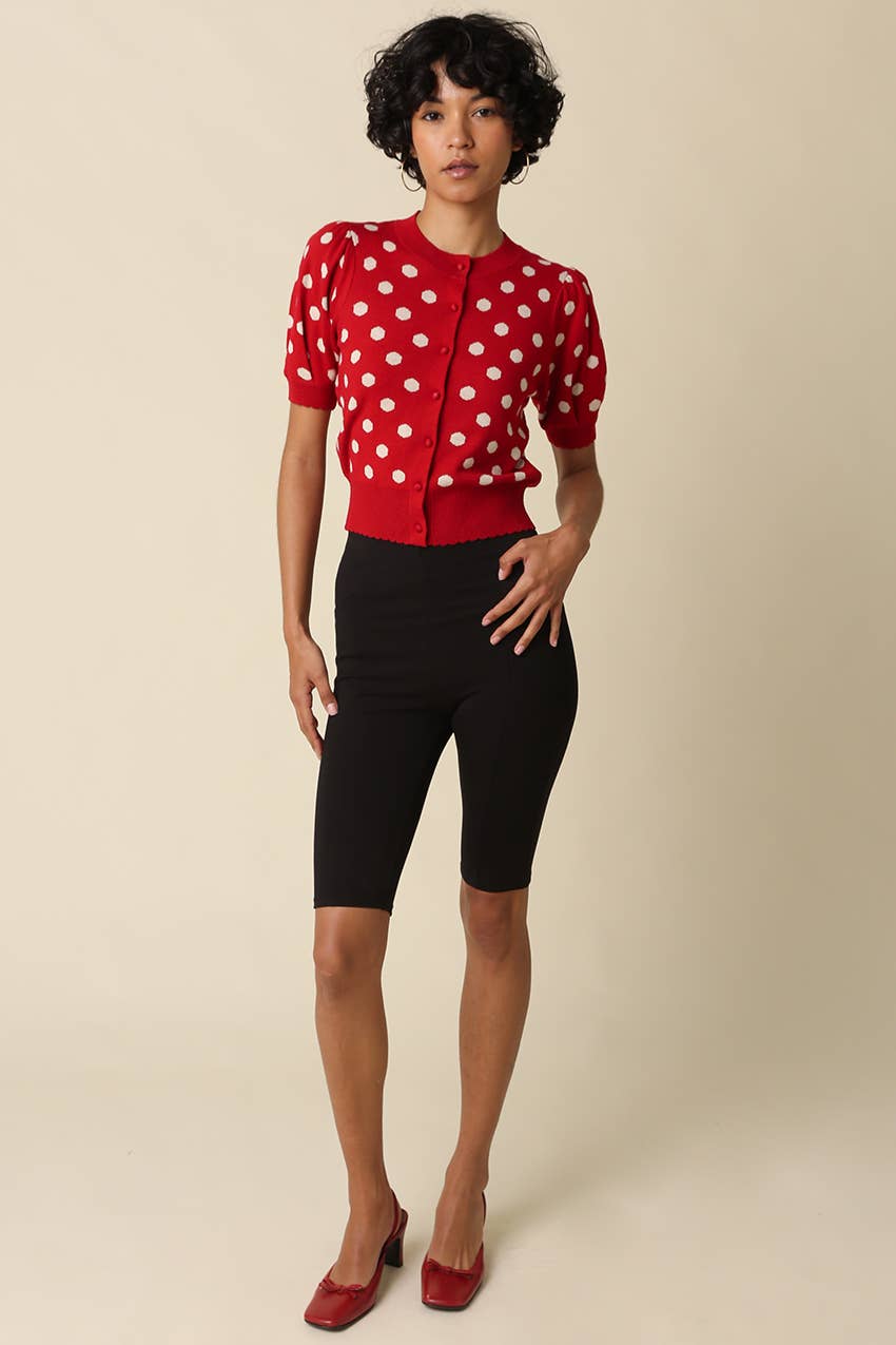 Chara Polka Dot Puff Sleeve Cardigan