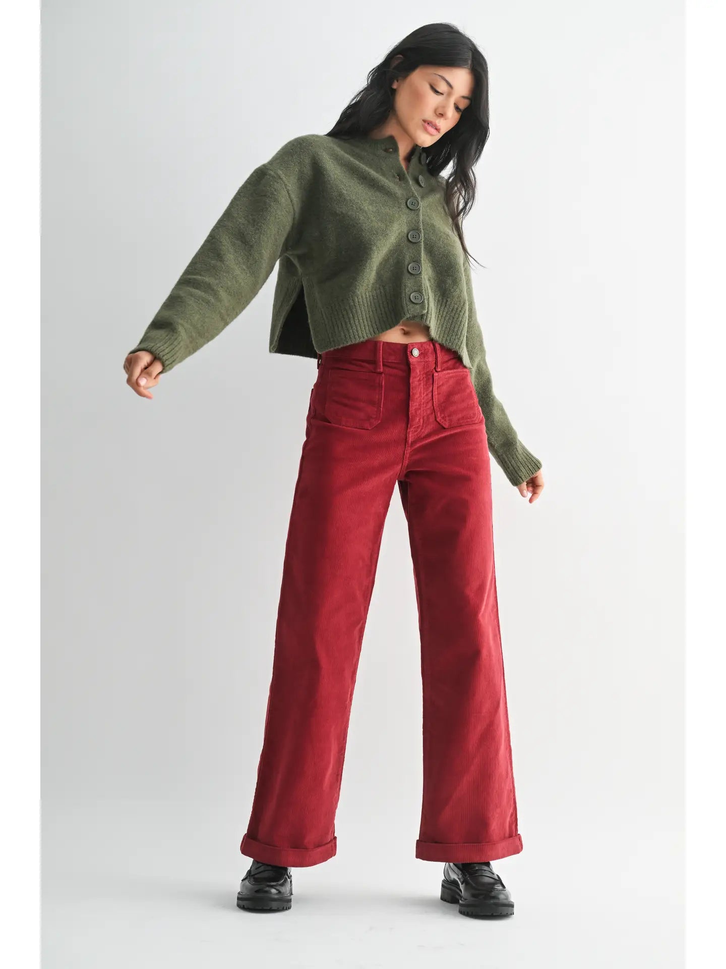 Corduroy Patch Pocket Wide Leg