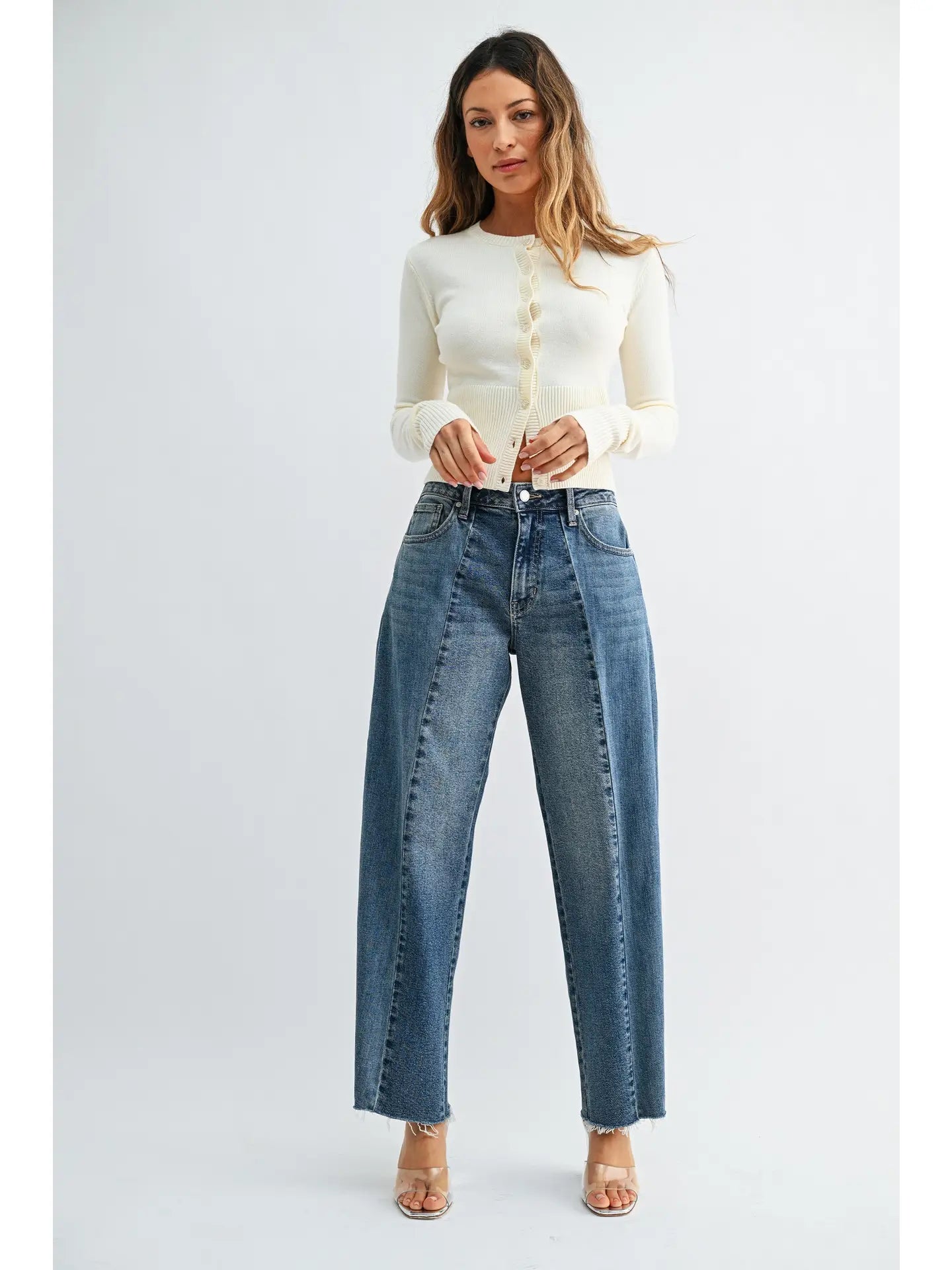 Pleated Barrel Two Toned Jeans
