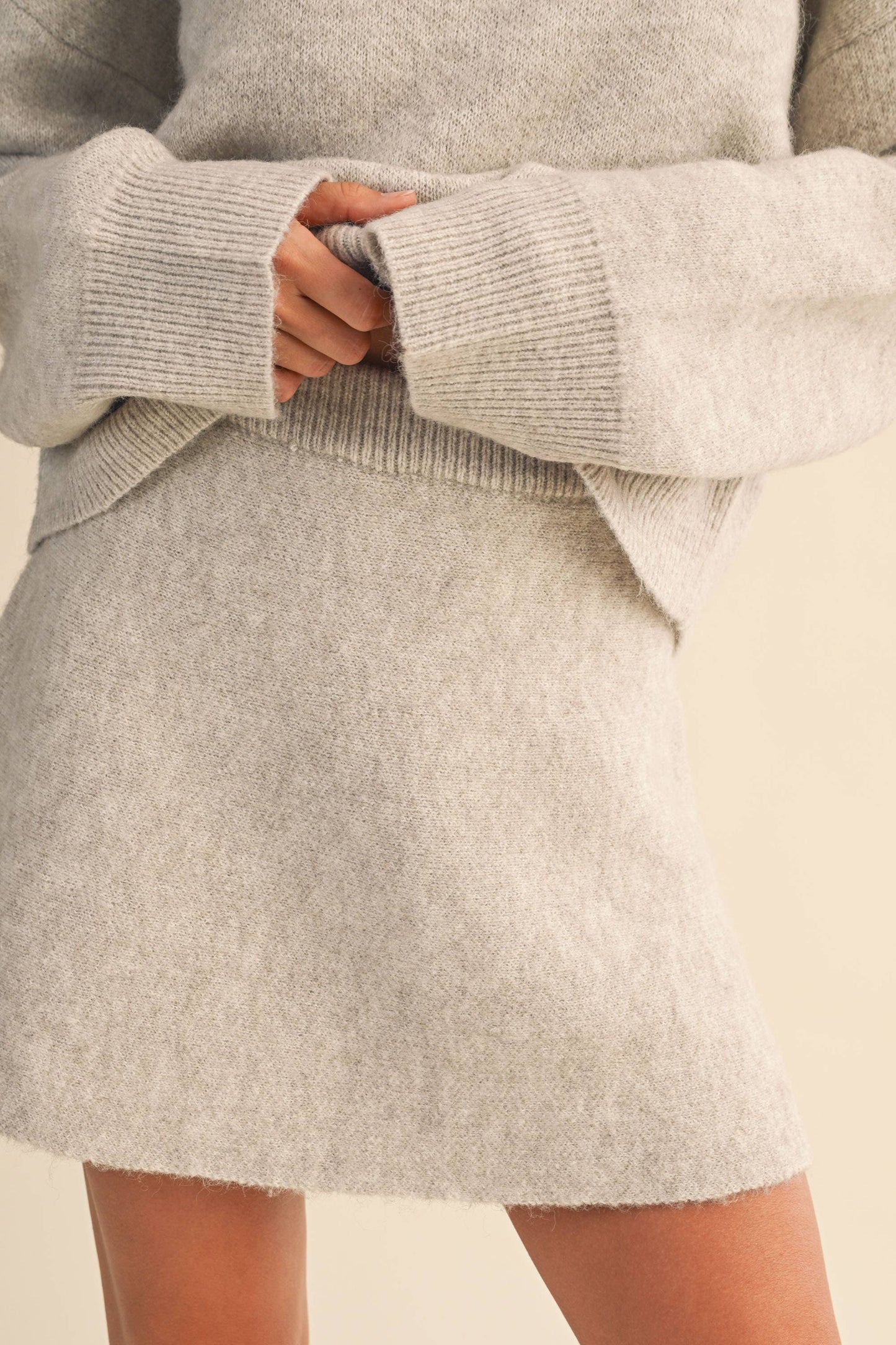 LONG SLEEVE SWEATER TOP & FLARED MINI SKIRT SET