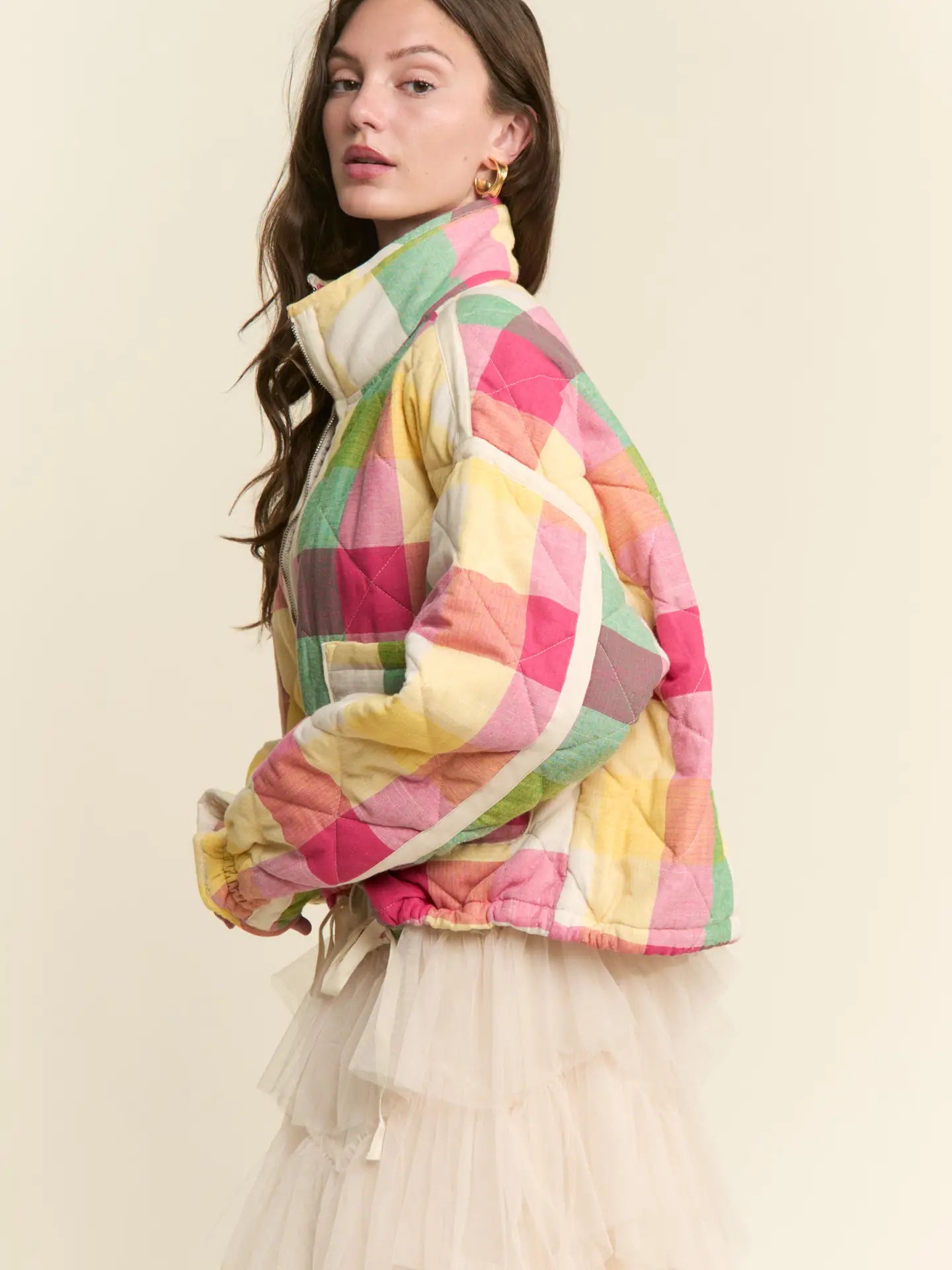 Multi-Color Plaid Puffer Jacket