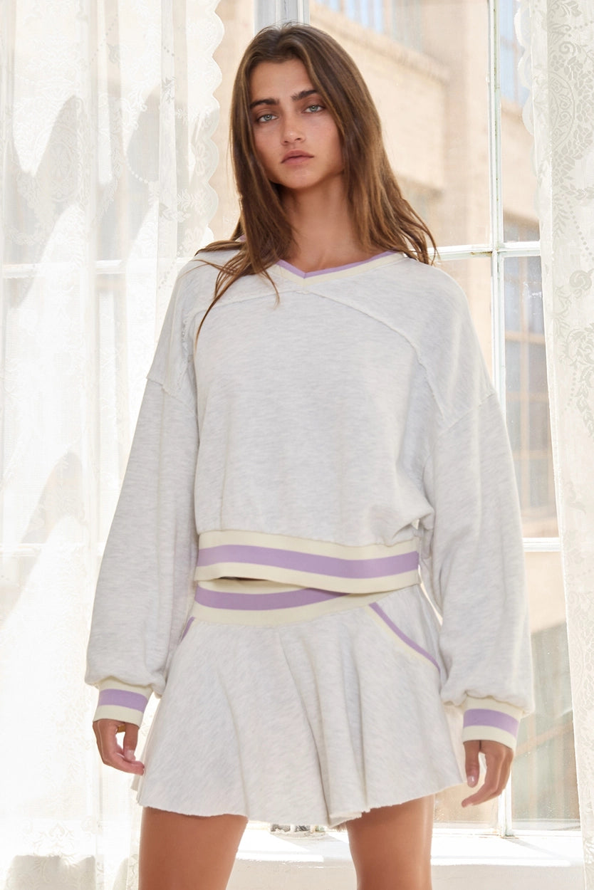 Stripe Elastic Banded Crop Sweatshirt