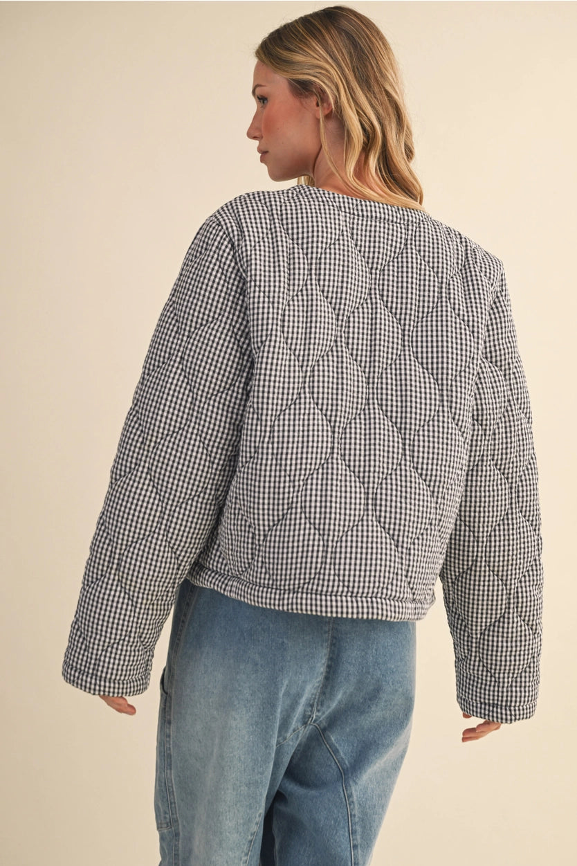 Plaid Padded Ruffled Pocket Jacket