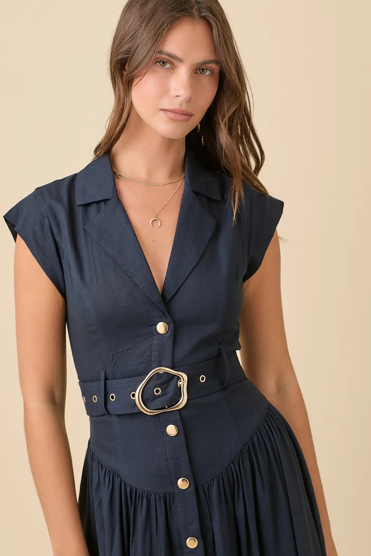 Lapel Collar Midi Dress