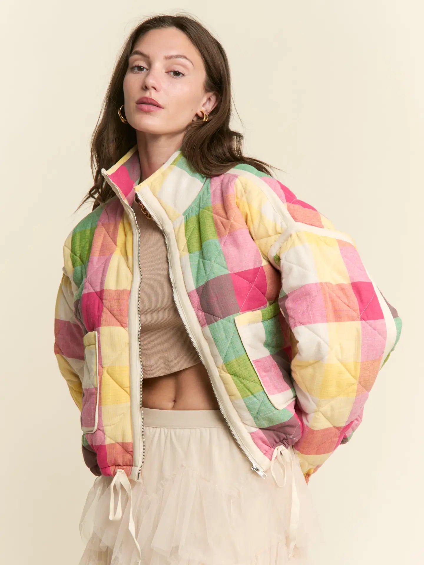 Multi-Color Plaid Puffer Jacket