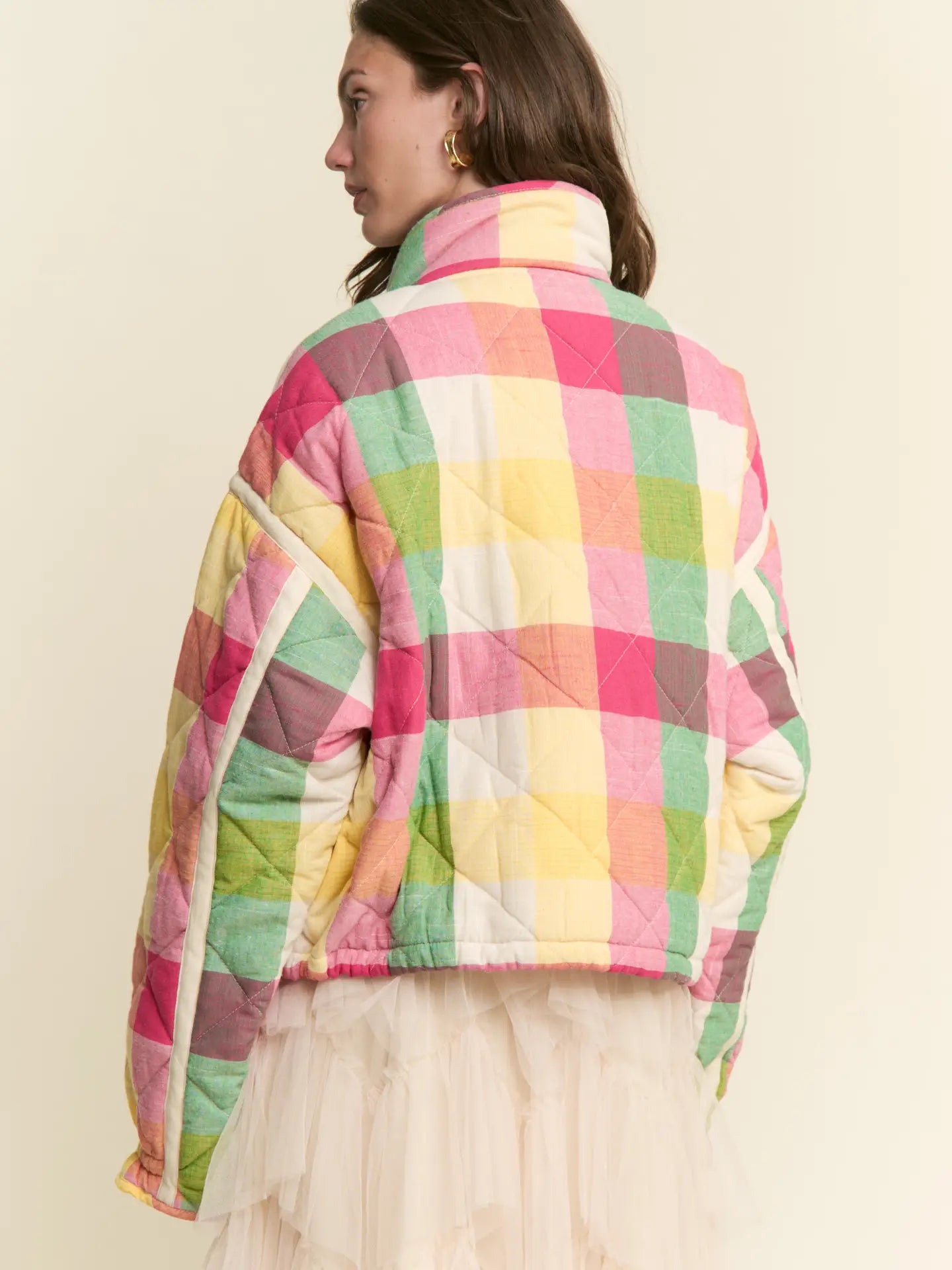 Multi-Color Plaid Puffer Jacket