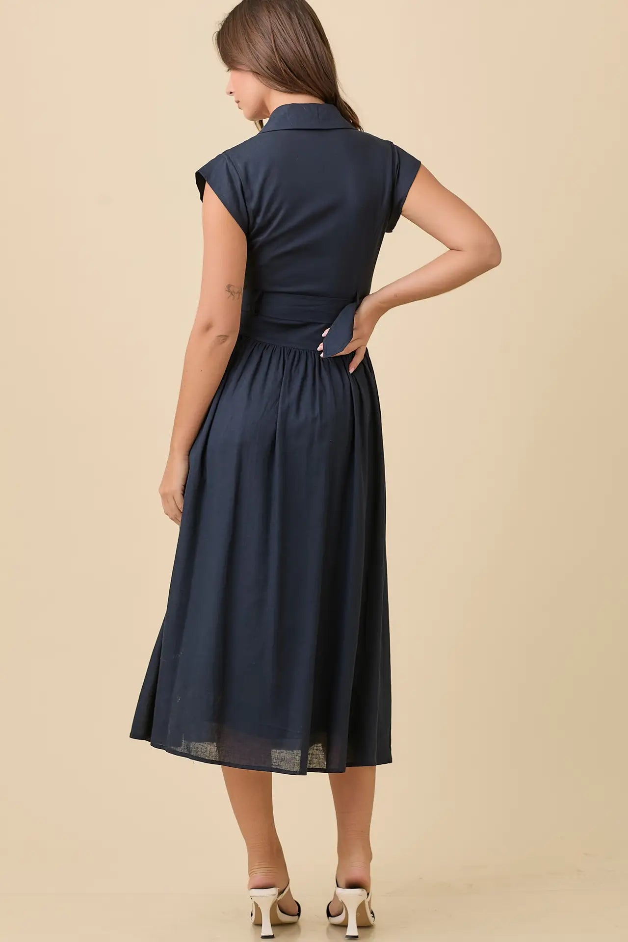 Lapel Collar Midi Dress