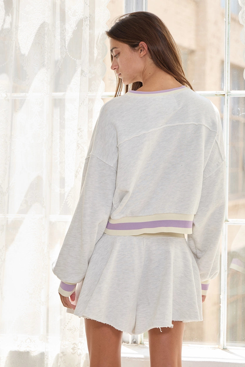 Stripe Elastic Banded Crop Sweatshirt