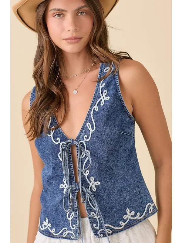 Denim Vest with Embroidery
