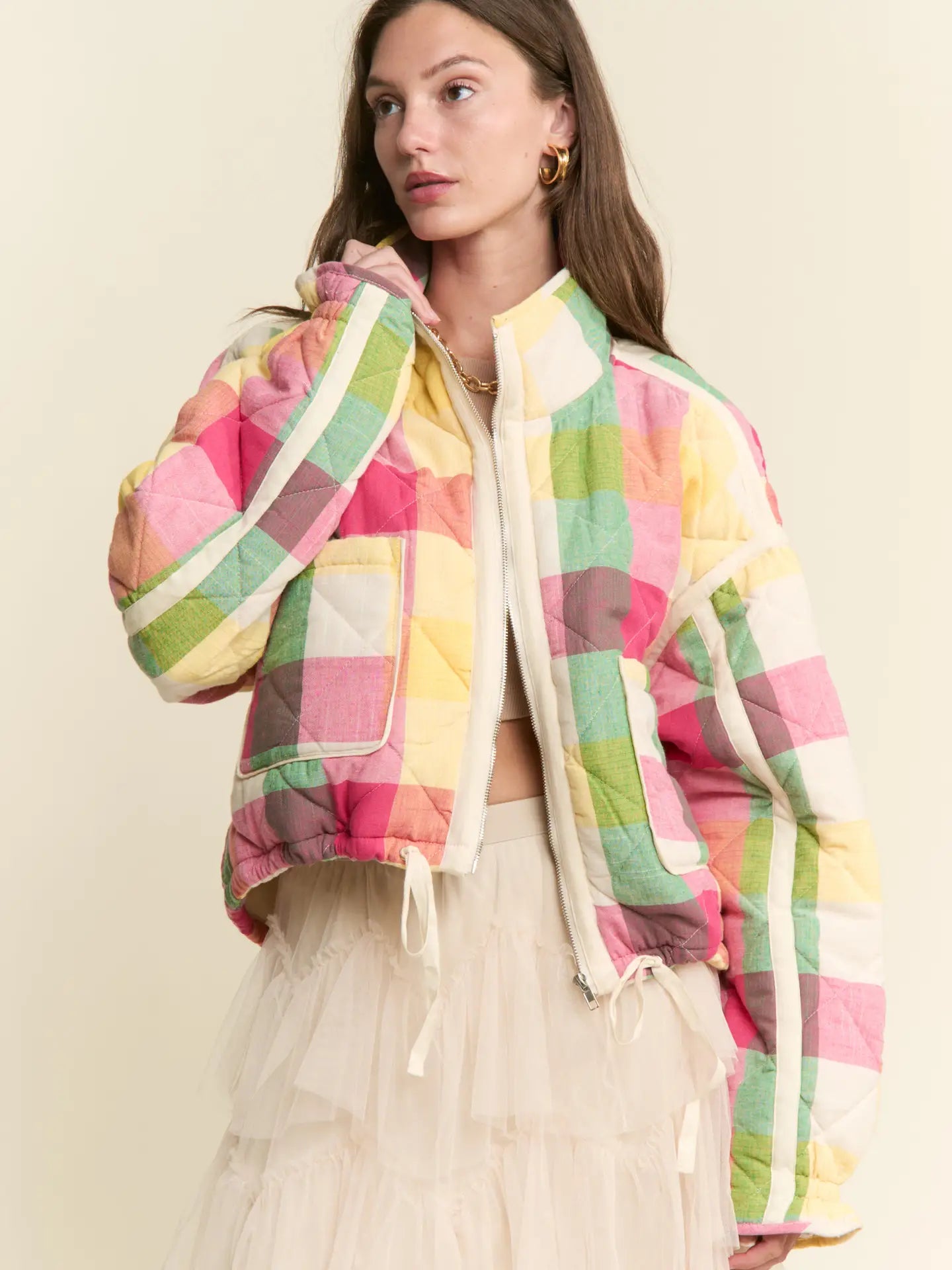 Multi-Color Plaid Puffer Jacket