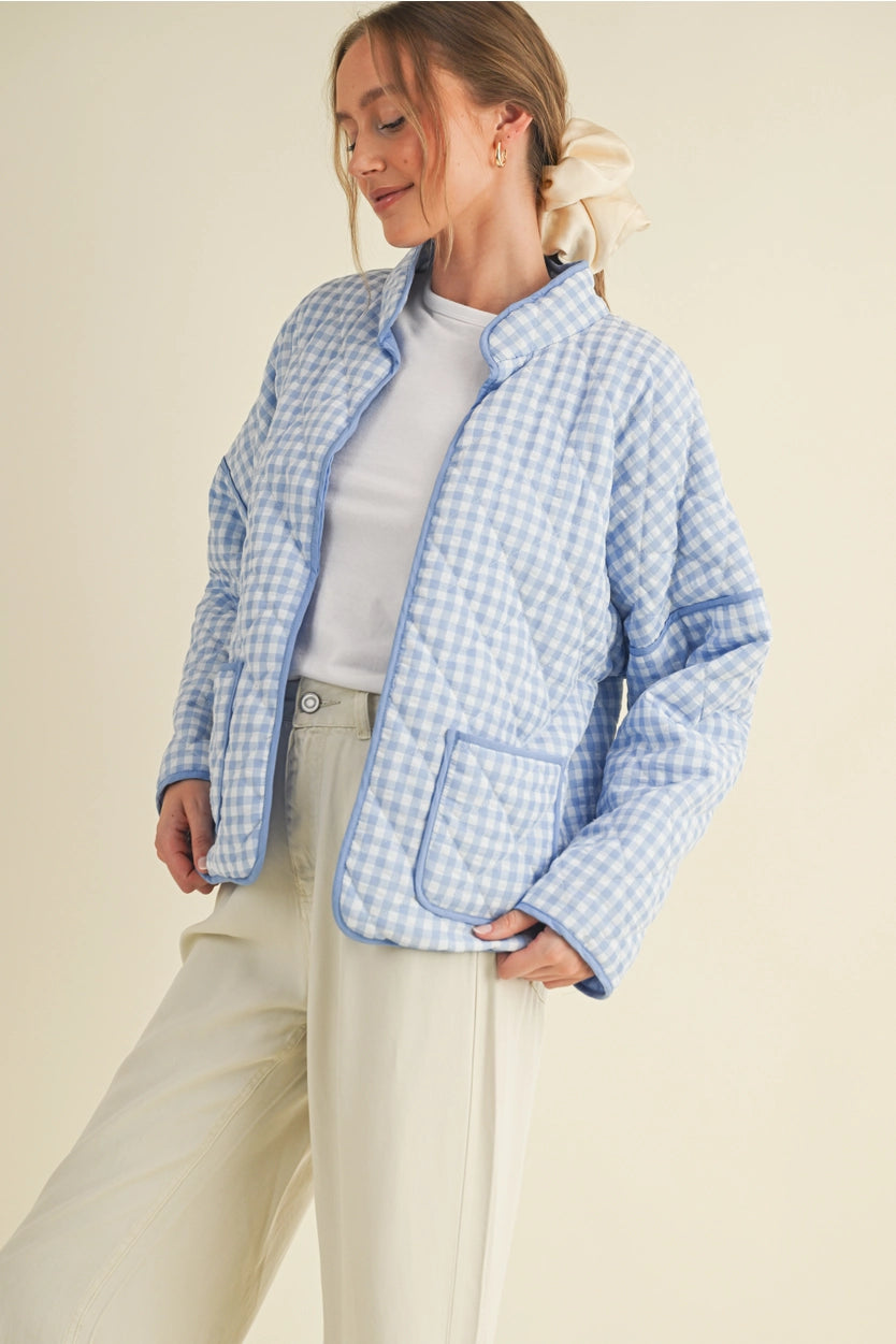 Quilted Plaid Puff Jacket with Pockets