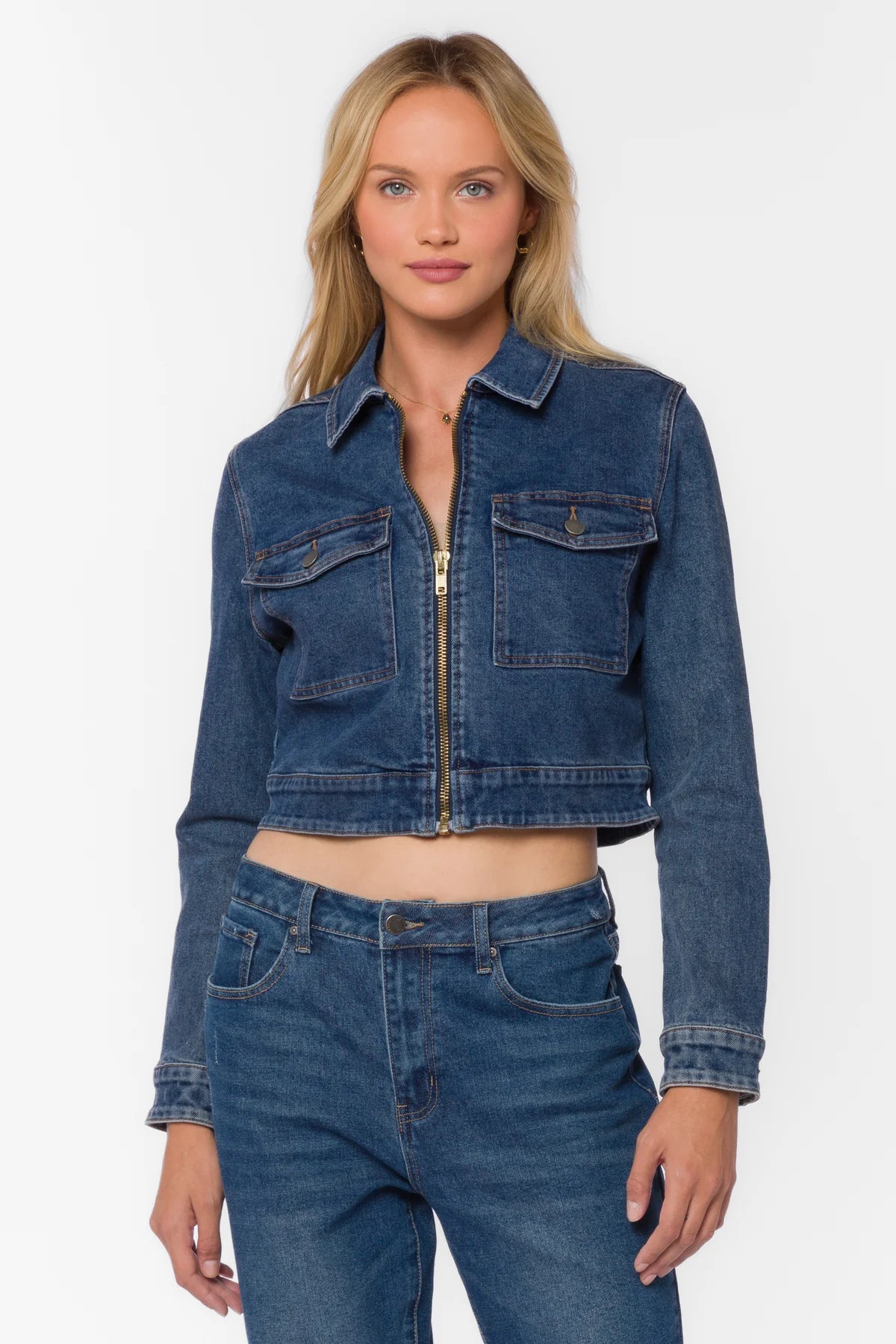 Nyre Long Sleeve Crop Denim Top