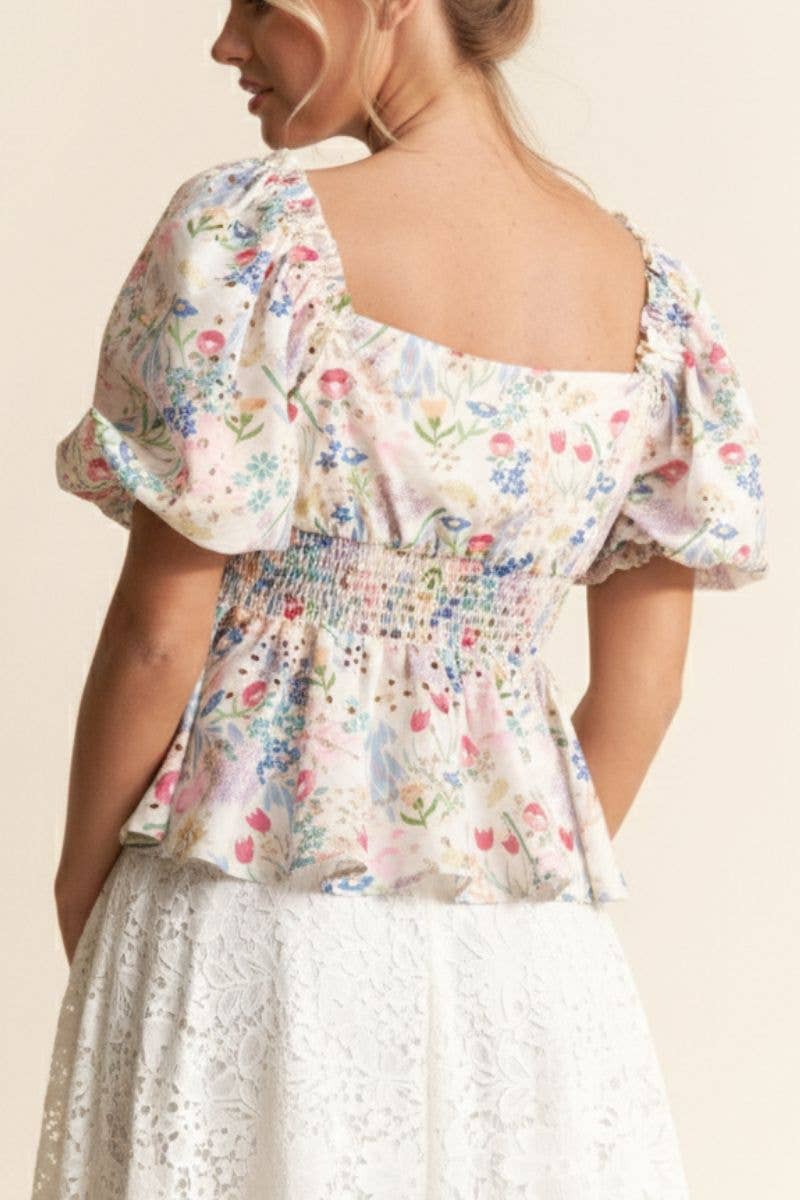 FLORAL PRINT PEPLUM TOP