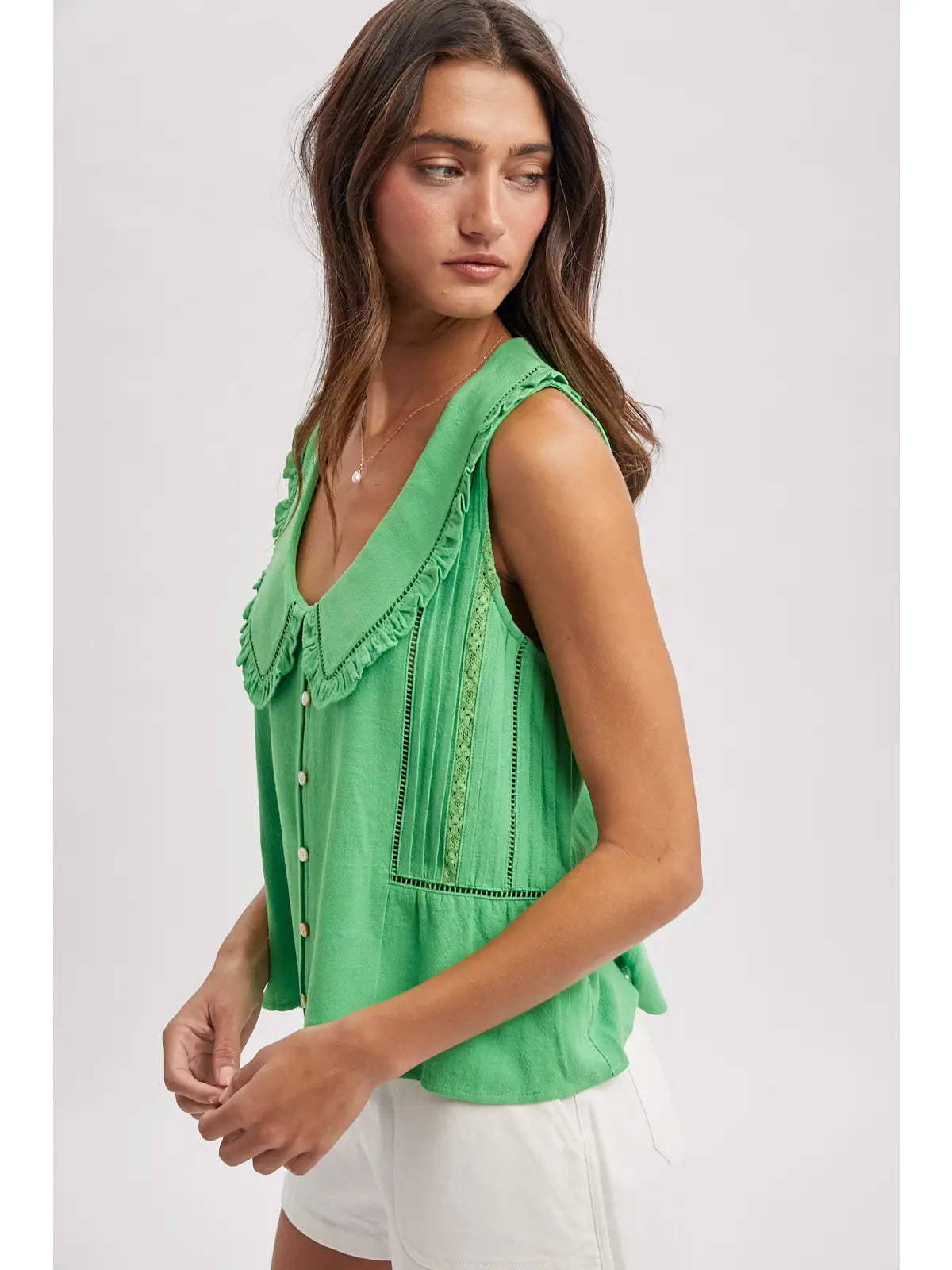 Ruffle Collard Button-Up Tank Blouse