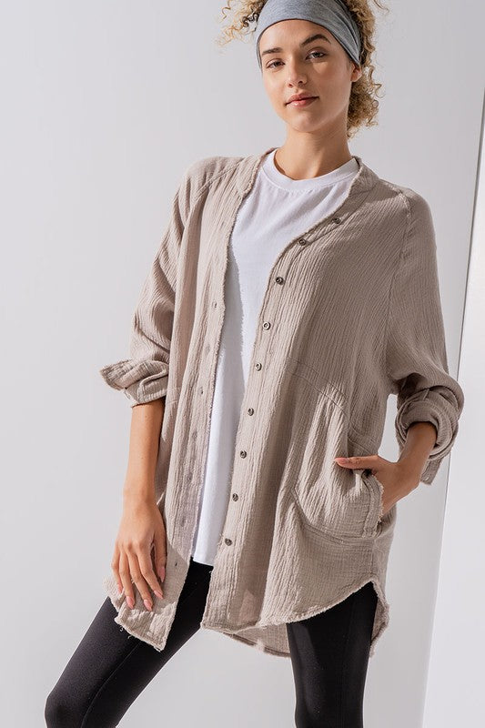 Frayed Hem Gauze Vintage Wash Shirt