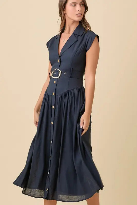 Lapel Collar Midi Dress