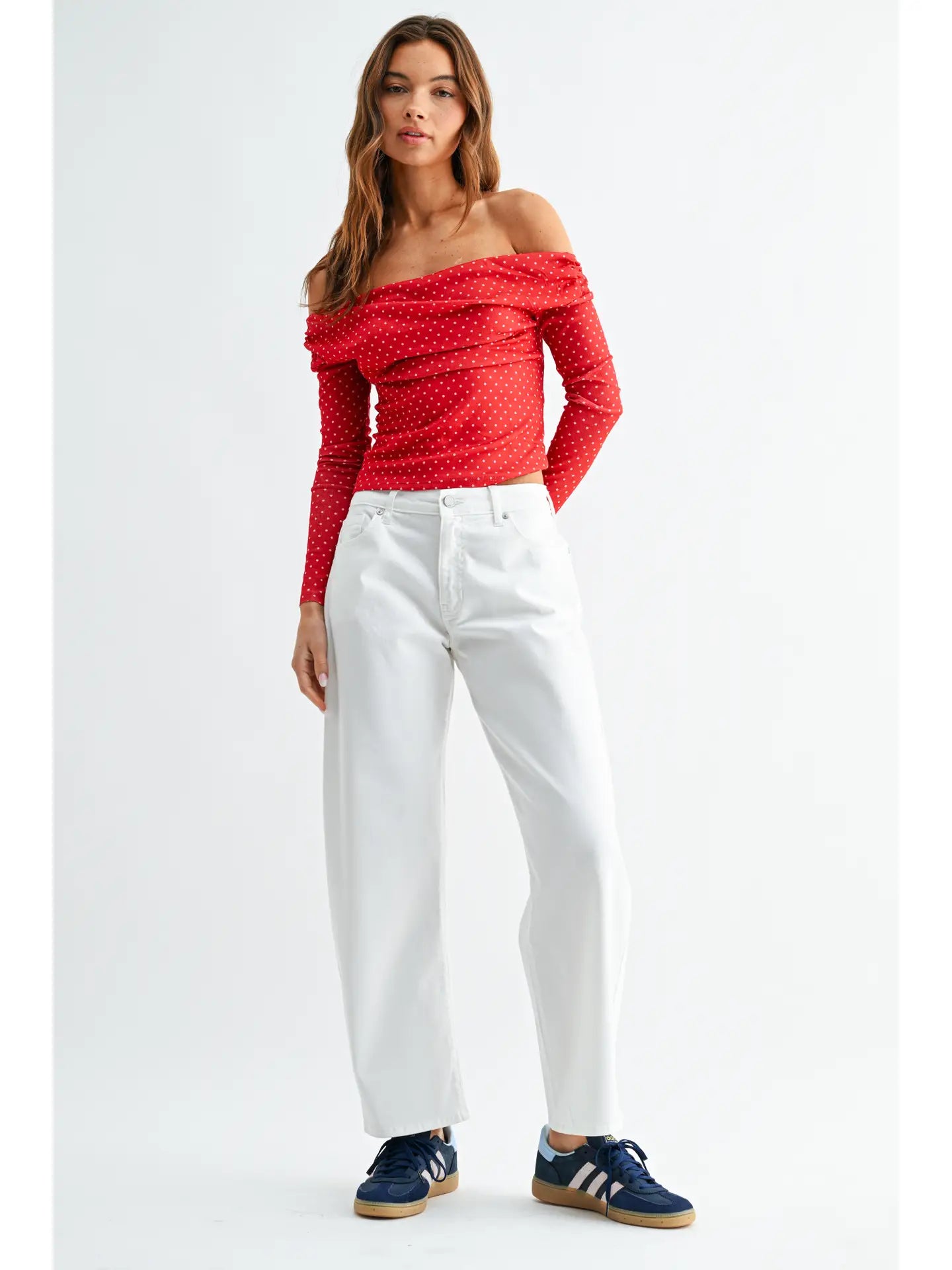 Stretch Twill Comfort White Barrel Jeans