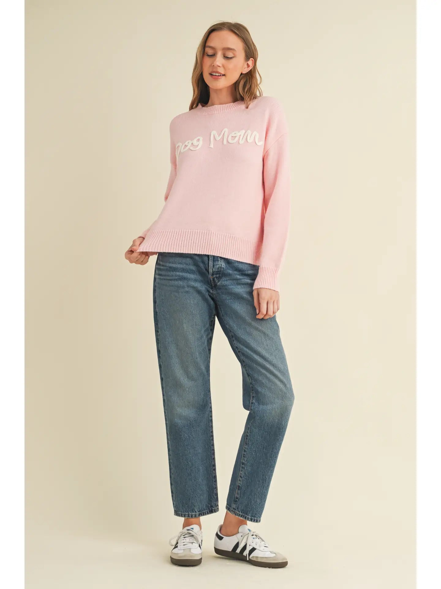 Hand Embroidered "DOG MOM" Sweater