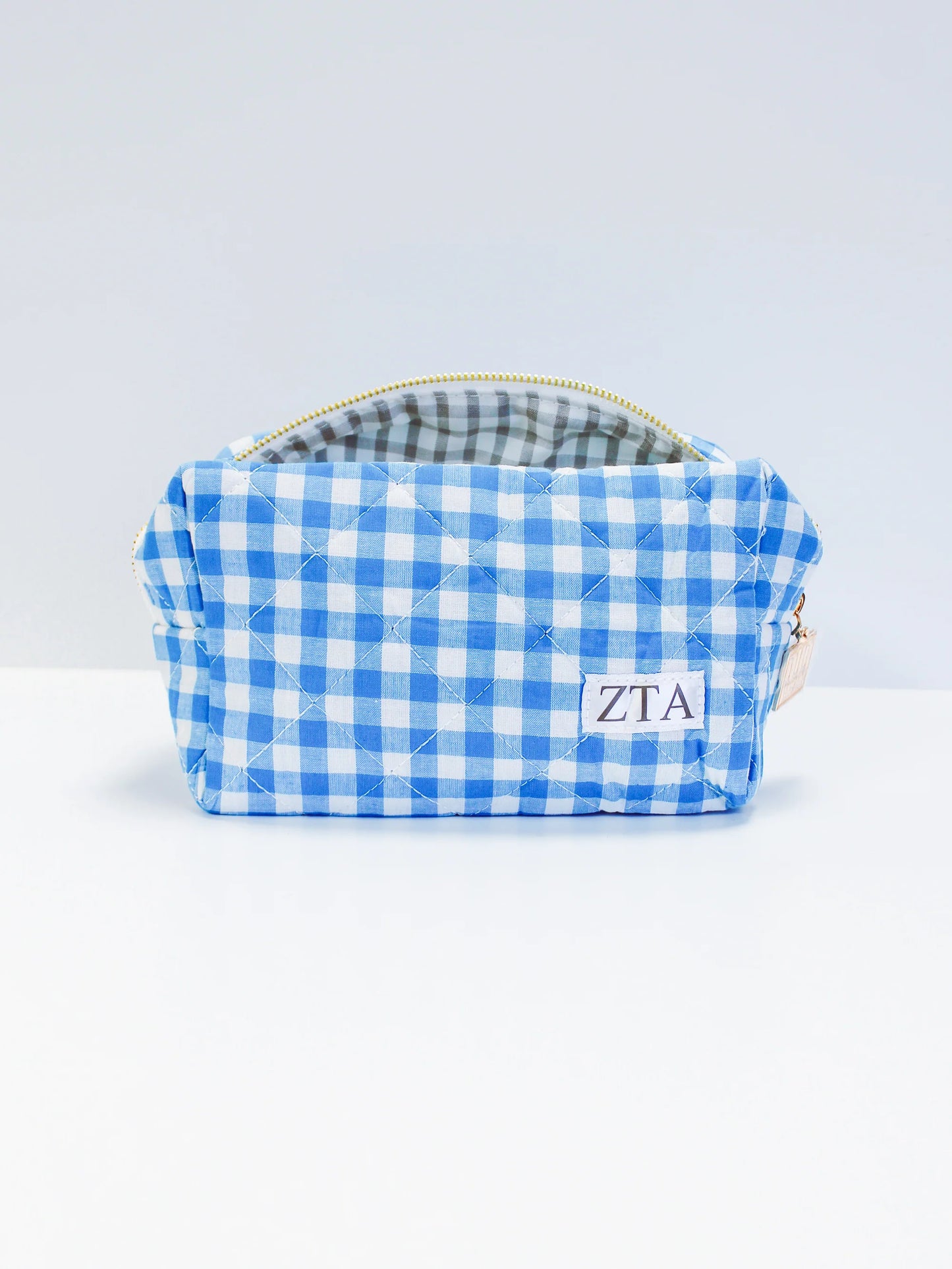 Greek Gingham Quilted Makeup Bag