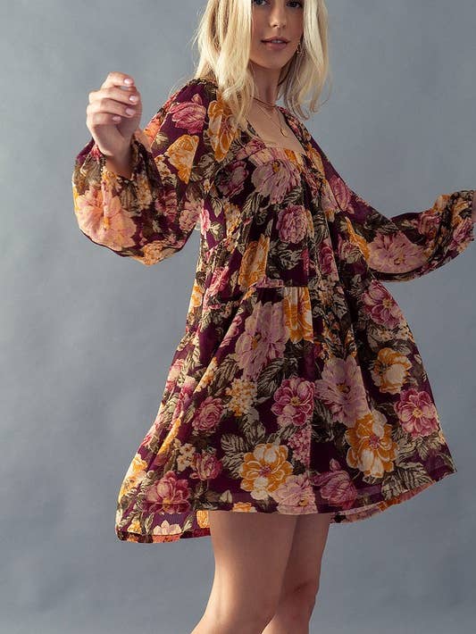 Flower Garden Long Sleeve Mini Dress