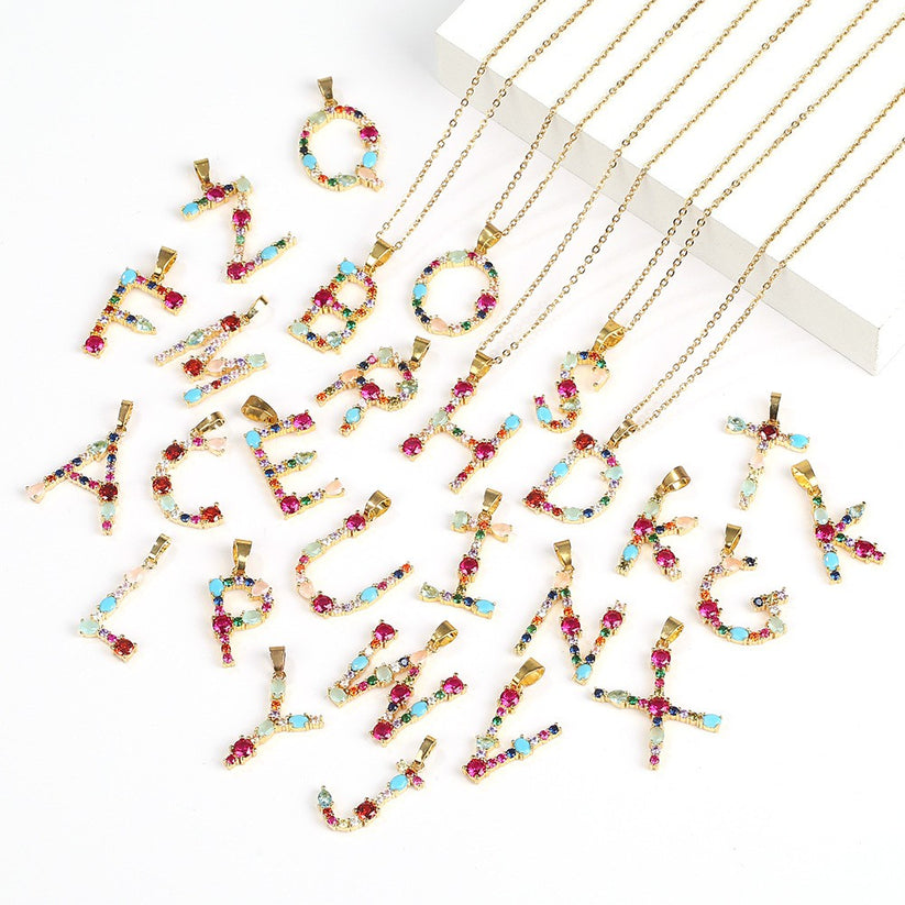 Multicolor Jewel Initial Necklace