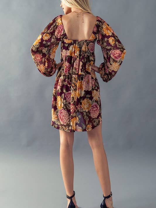 Flower Garden Long Sleeve Mini Dress