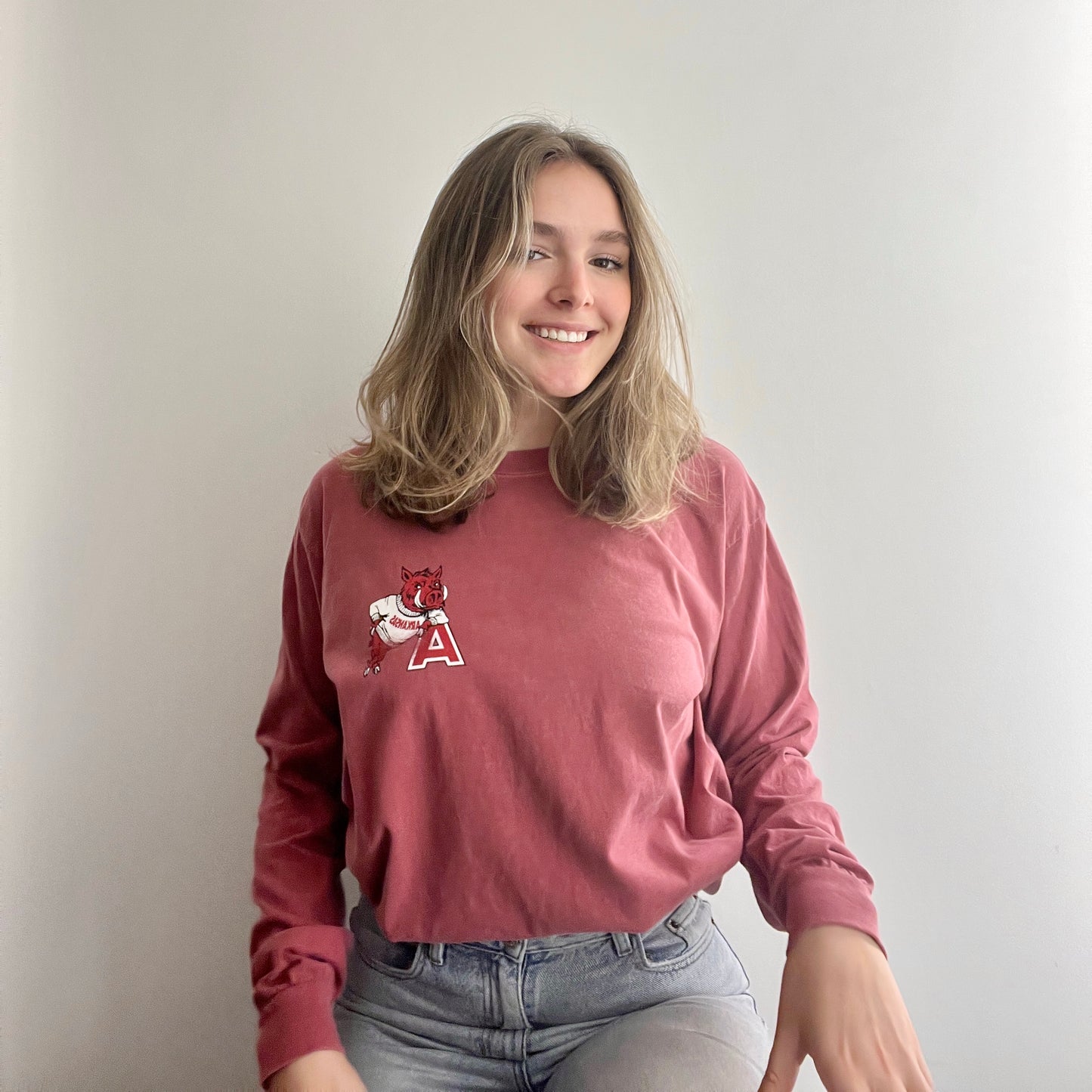 Red Leaning on "A" Hog Long Sleeve