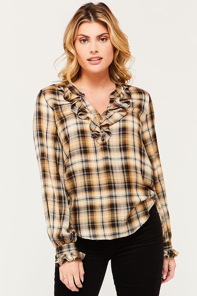 Ione Camel Plaid Button-Up Shirt