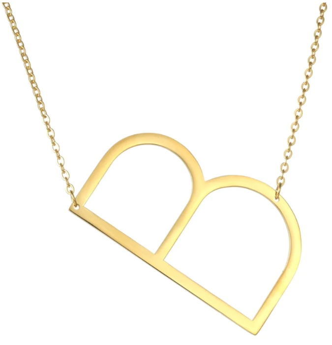 Large Gold Initial Necklace - Stainless Steel