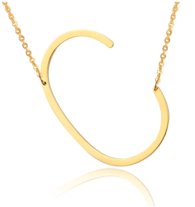 Large Gold Initial Necklace - Stainless Steel