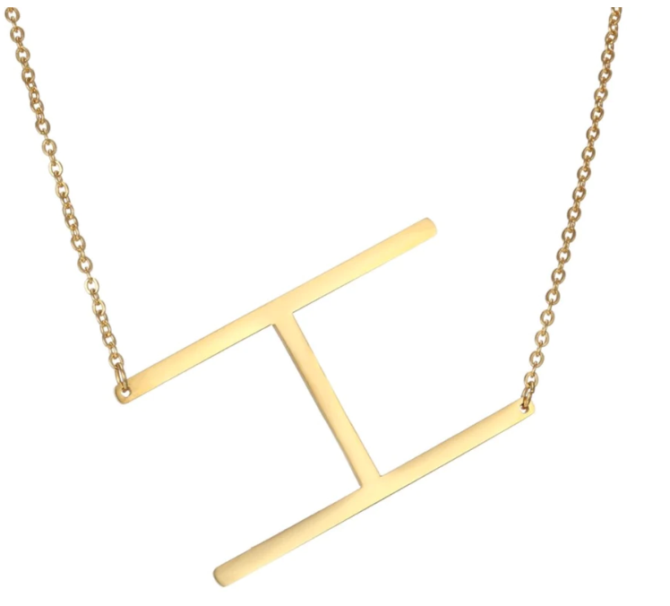 Large Gold Initial Necklace - Stainless Steel