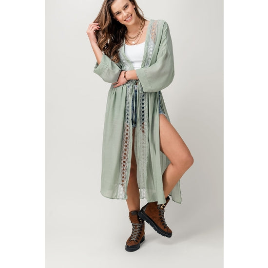 Crochet Detail Longline Kimono