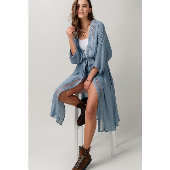 Crochet Detail Longline Kimono