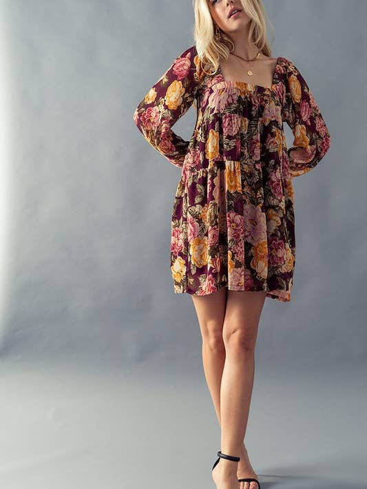 Flower Garden Long Sleeve Mini Dress