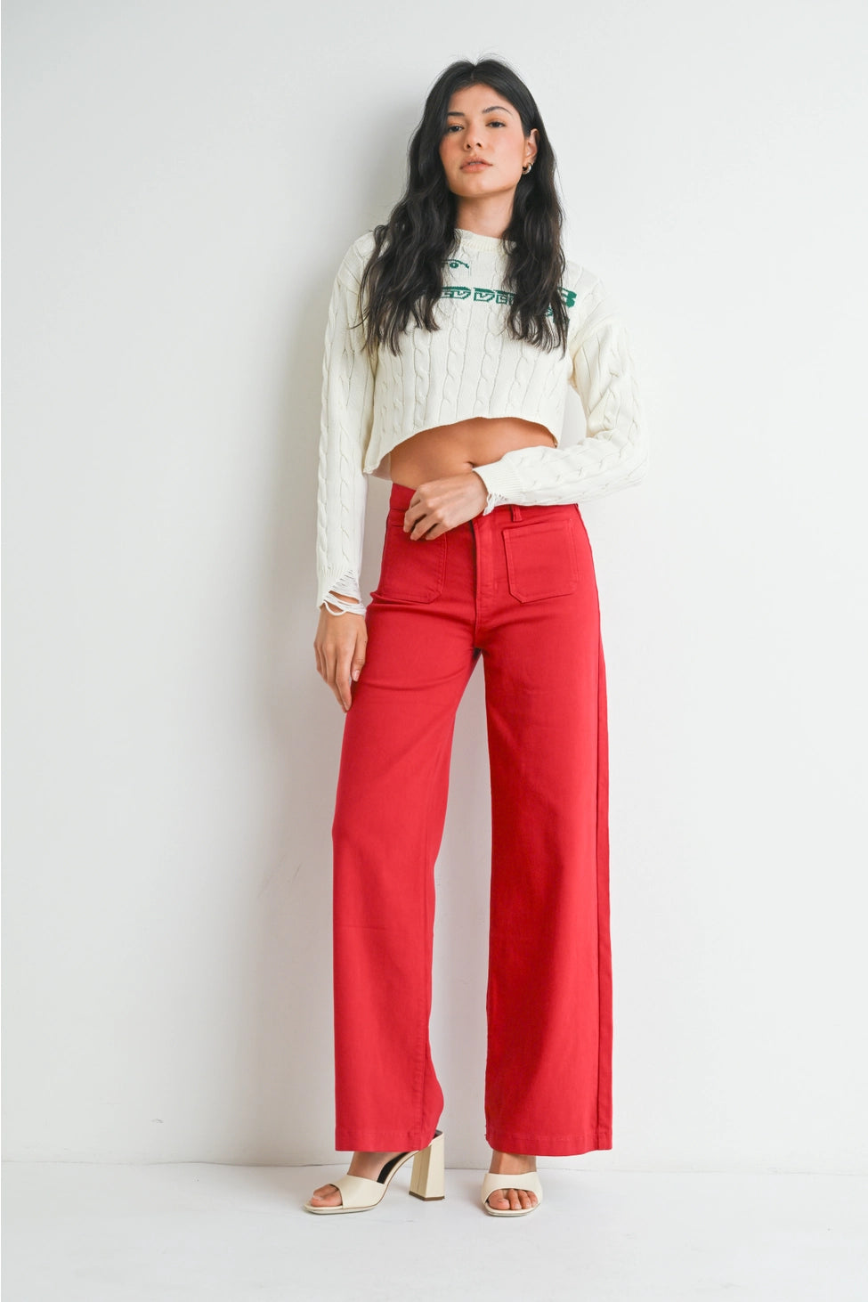 Mini Patch Pocket Wide Leg Jeans