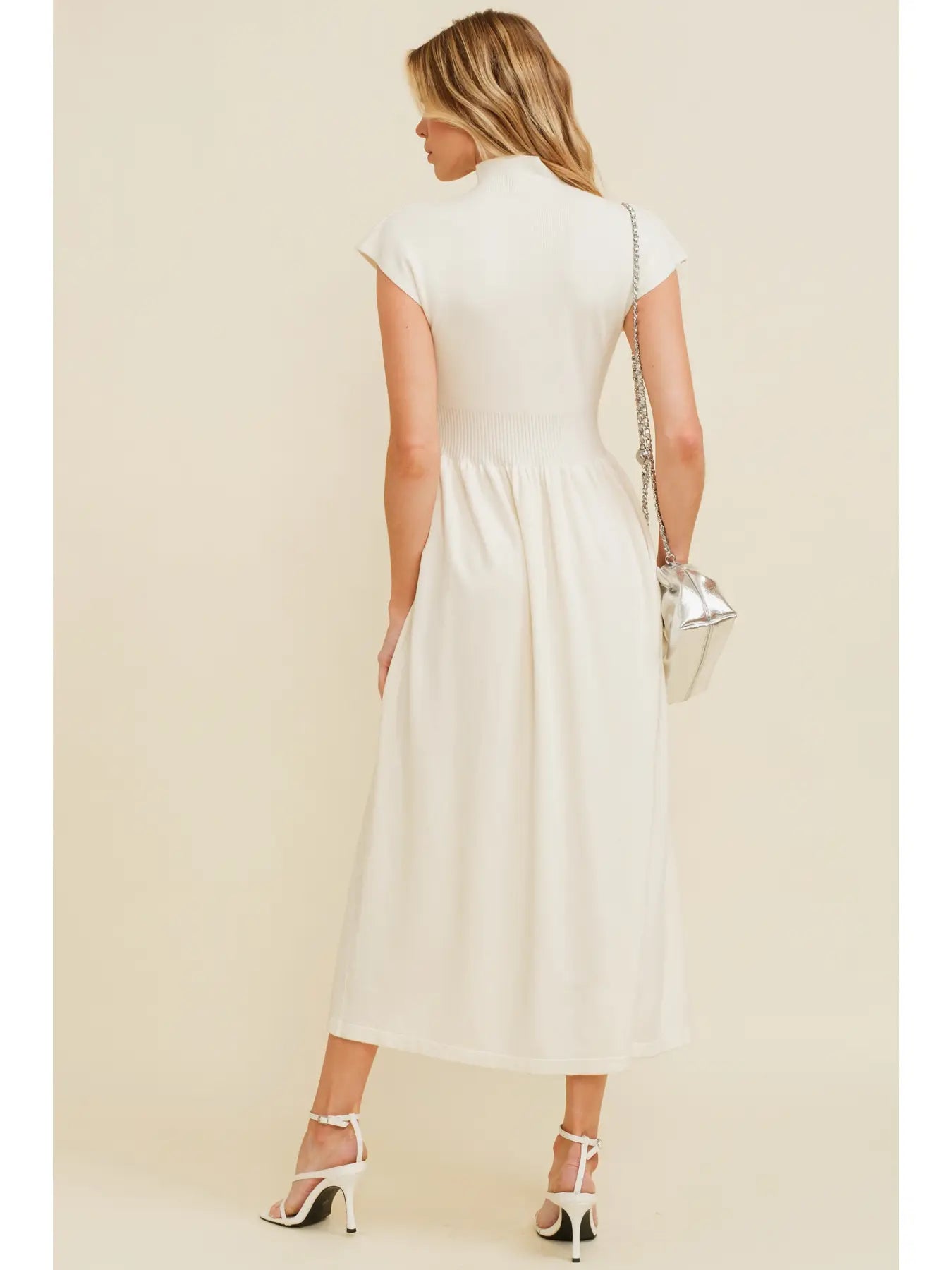 Mock Neck Stretch Waistband Maxi Dress