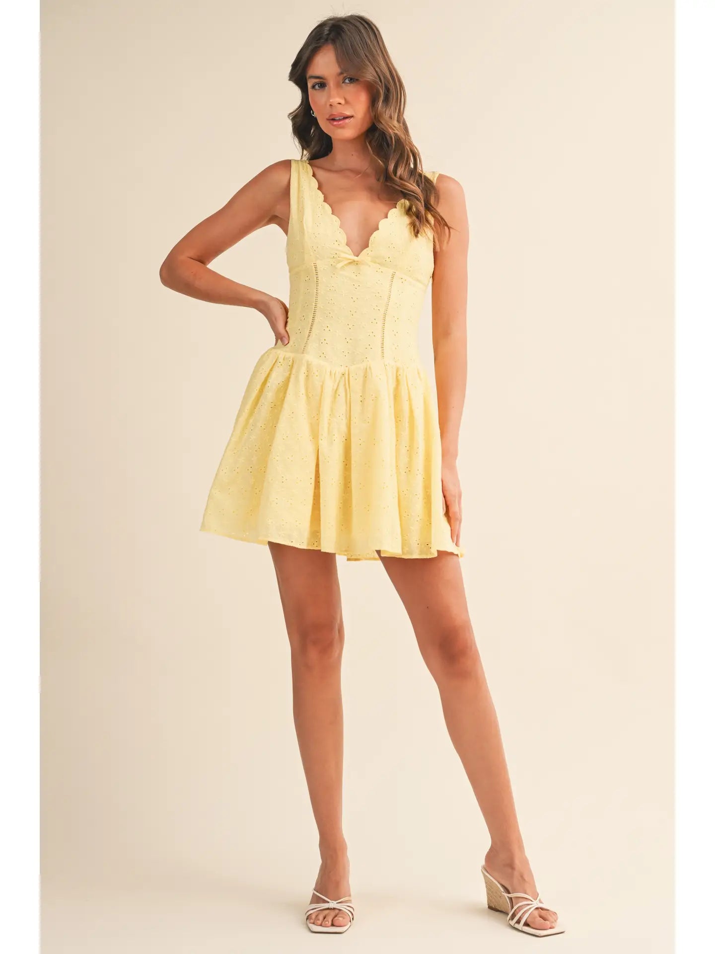 Eyelet V-Neckline Mini Dress