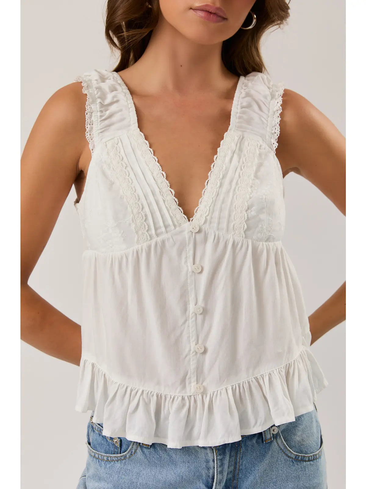 V-NECKLINE TOP WITH LACE TRIM