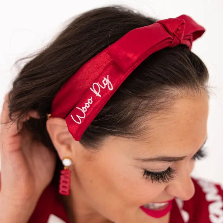 Thin Embroidered Ribbon Bow Headband