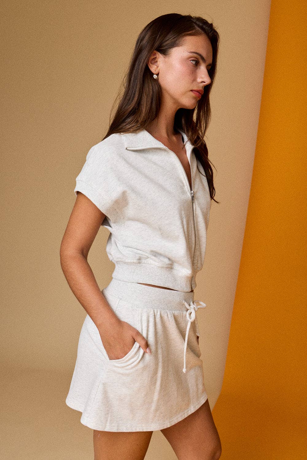 Zip Front Lounge Vest Skirt Set