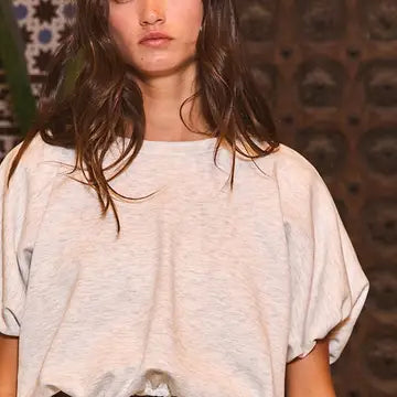 Scuba Bubble Hem & Sleeve Solid Crop Top