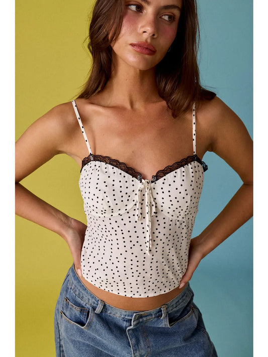 Dotted Lace Trim Corset Cami Top