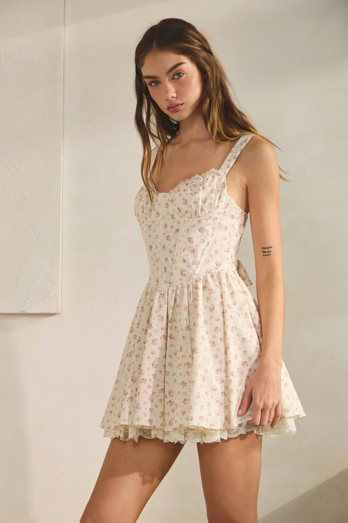 Zimmer Floral Corset Lace Trim Mini Dress