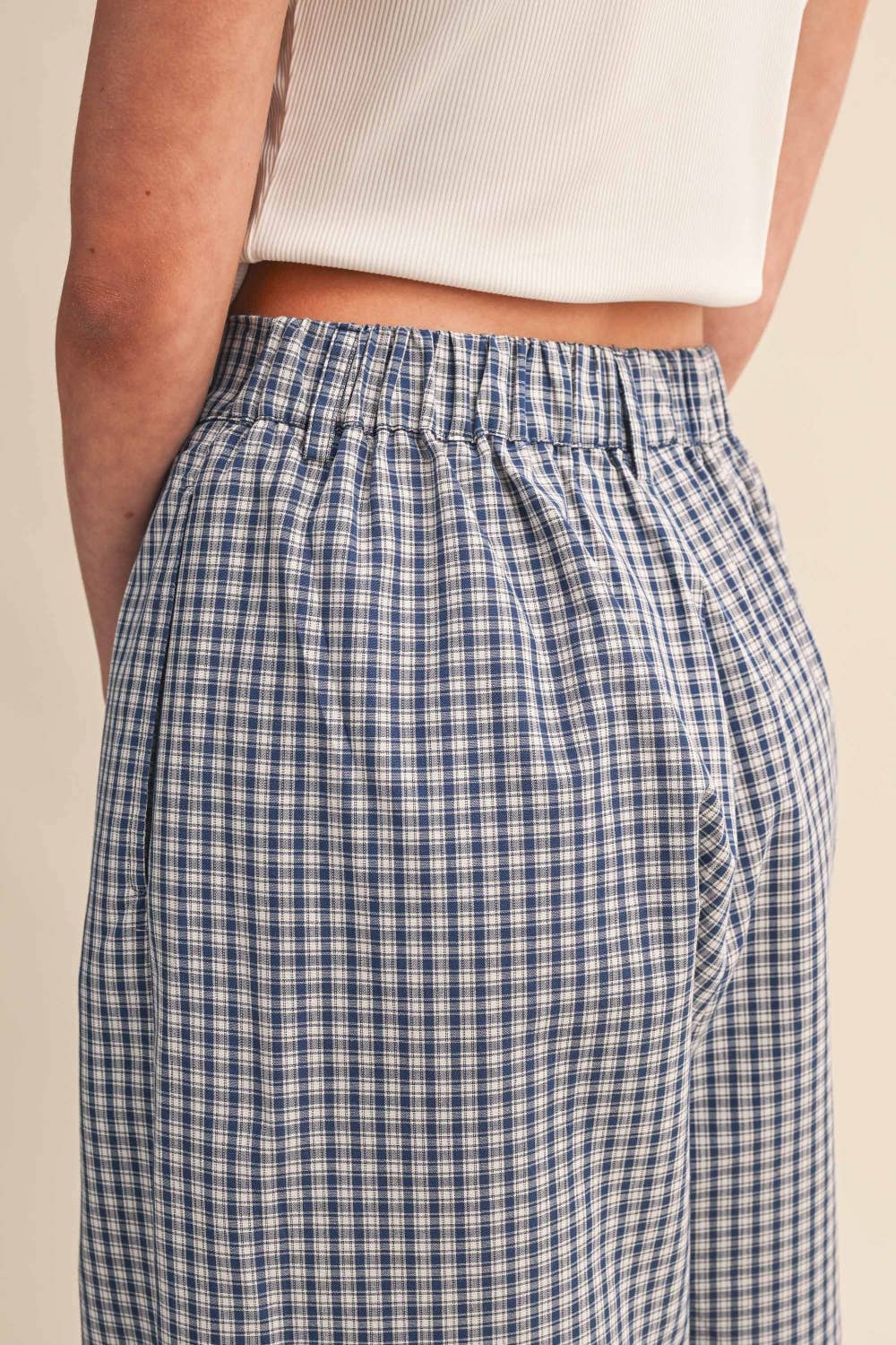 CHECK PATTERN PINTUCK PANTS