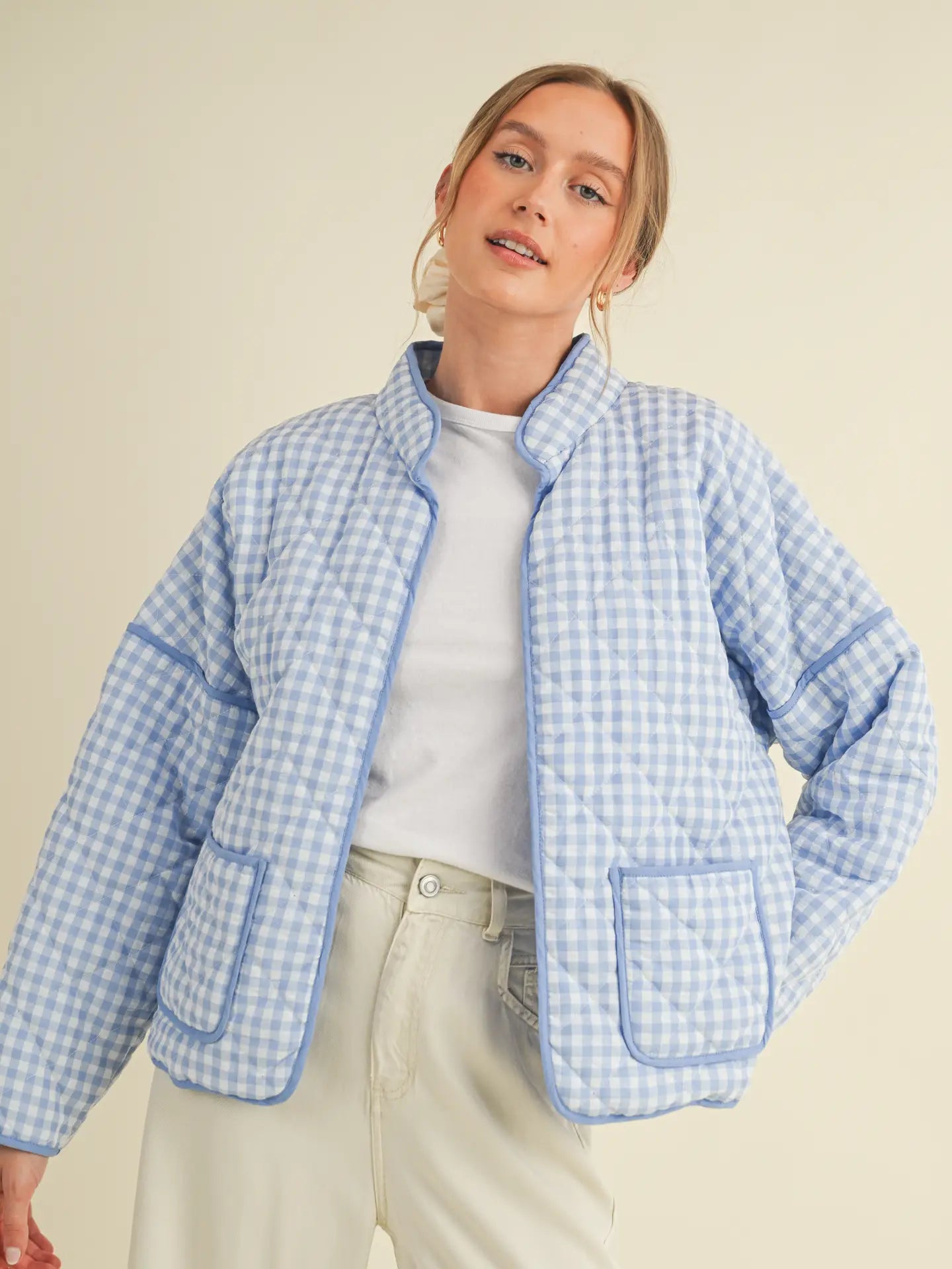 Quilted Plaid Puff Jacket with Pockets