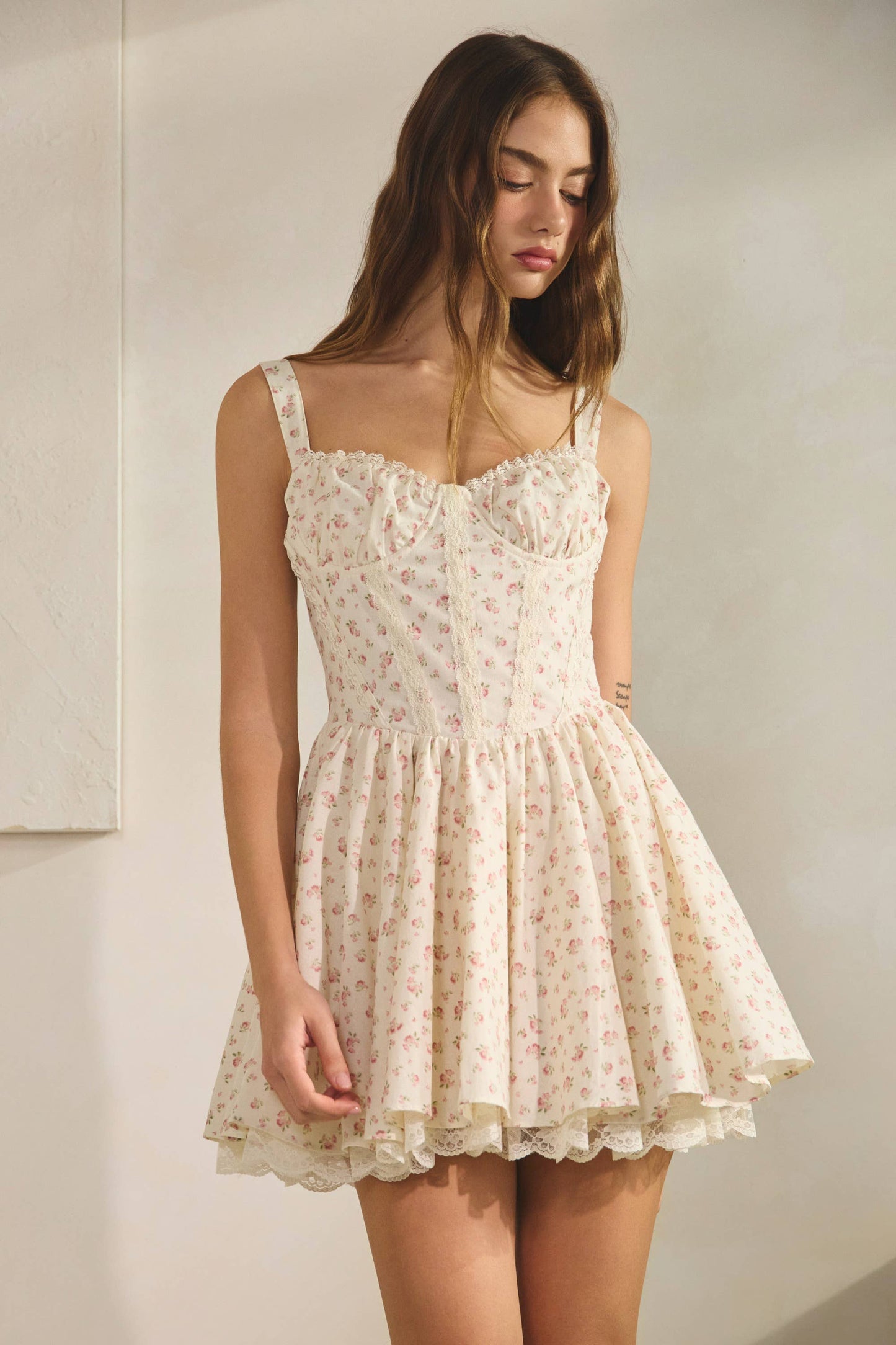 Zimmer Floral Corset Lace Trim Mini Dress