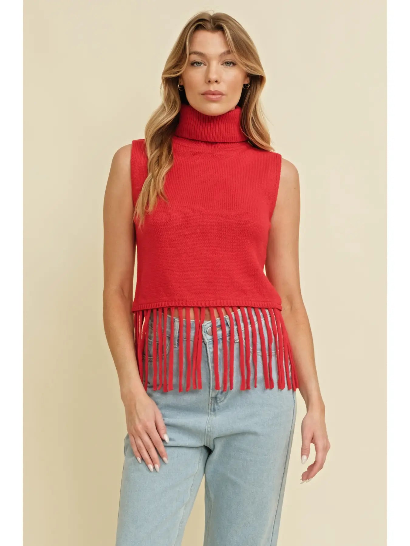 Turtle Neck Fringe Top