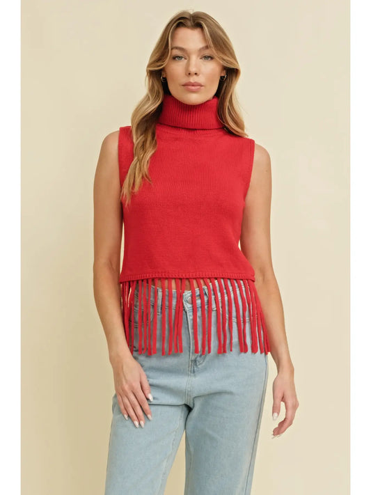 Turtle Neck Fringe Top
